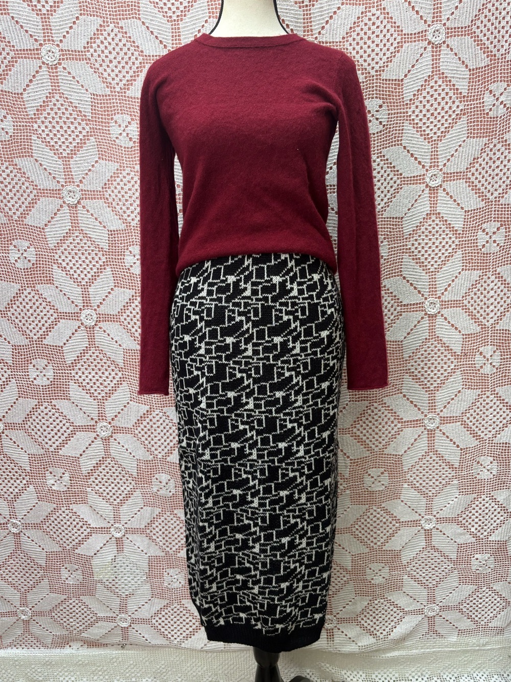 Vintage BK | Wool Blend Knit Geometric Midi Skirt